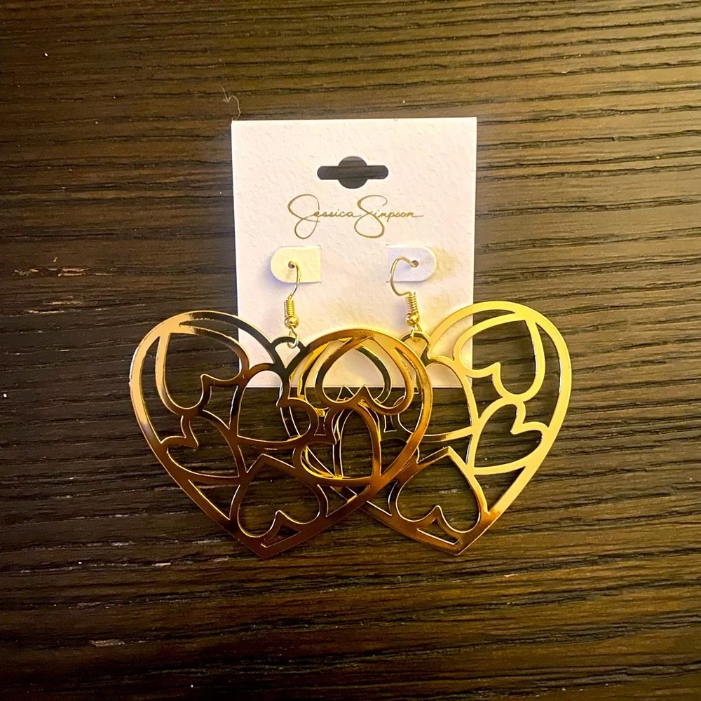 NEW Jessica Simpson gold heart earrings.